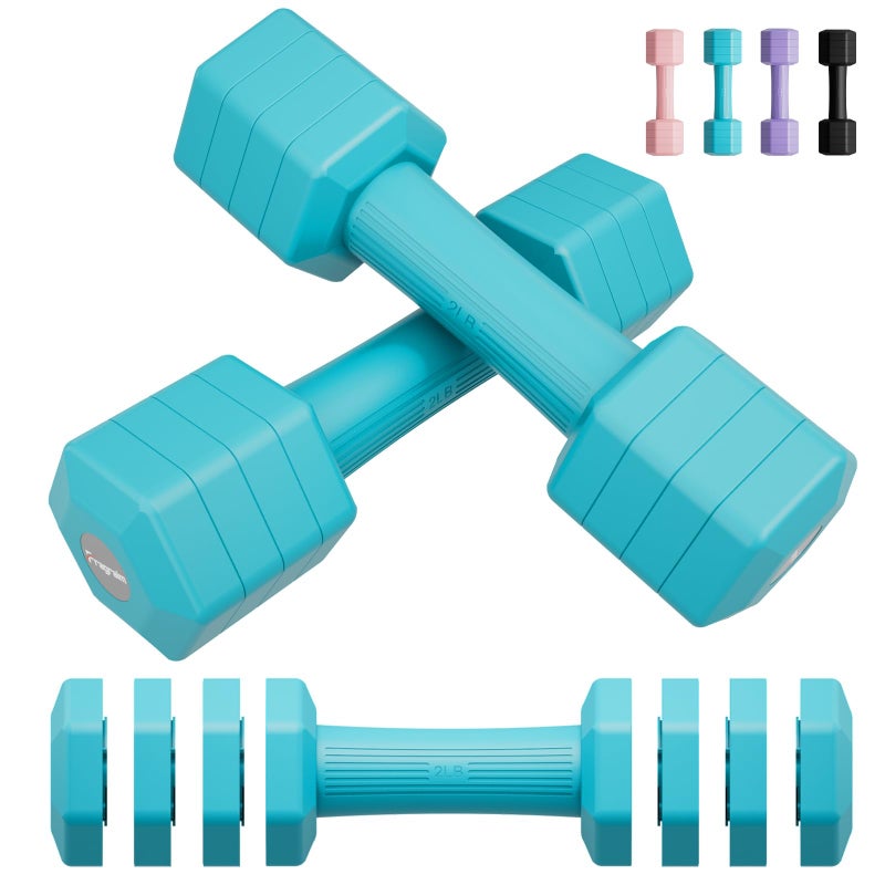Fragraim Adjustable Dumbbells Set  4 in 1 Hand Weights Set for Women Men 10 LB Dumbbells Pair Each 2lbs 3lbs 4lbs 5lbs Weights Dumbbells Set with TPU Soft Rubber Handle for Home Gym Exercise Fitness - Blue - Image 1